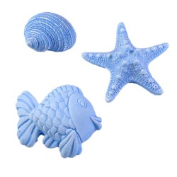 Lot de mini plâtres Méditerranée : coquillage, étoile de mer, poisson. Les Savonneries du Soleil