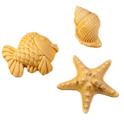 Lot de mini plâtres Nuit étoilée : coquillage, étoile de mer, poisson. Les Savonneries du Soleil