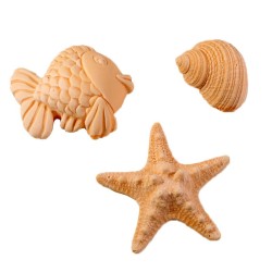 Lot de mini plâtres Vanille : coquillage, étoile de mer, poisson. Les Savonneries du Soleil