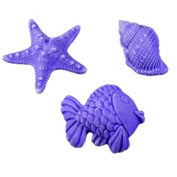 Lot de mini plâtres Lavande : coquillage, étoile de mer, poisson. Les Savonneries du Soleil