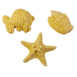 Lot de mini plâtres Monoï : coquillage, étoile de mer, poisson. Les Savonneries du Soleil