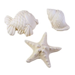 Lot de mini plâtres Fleur de coton : coquillage, étoile de mer, poisson. Les Savonneries du Soleil